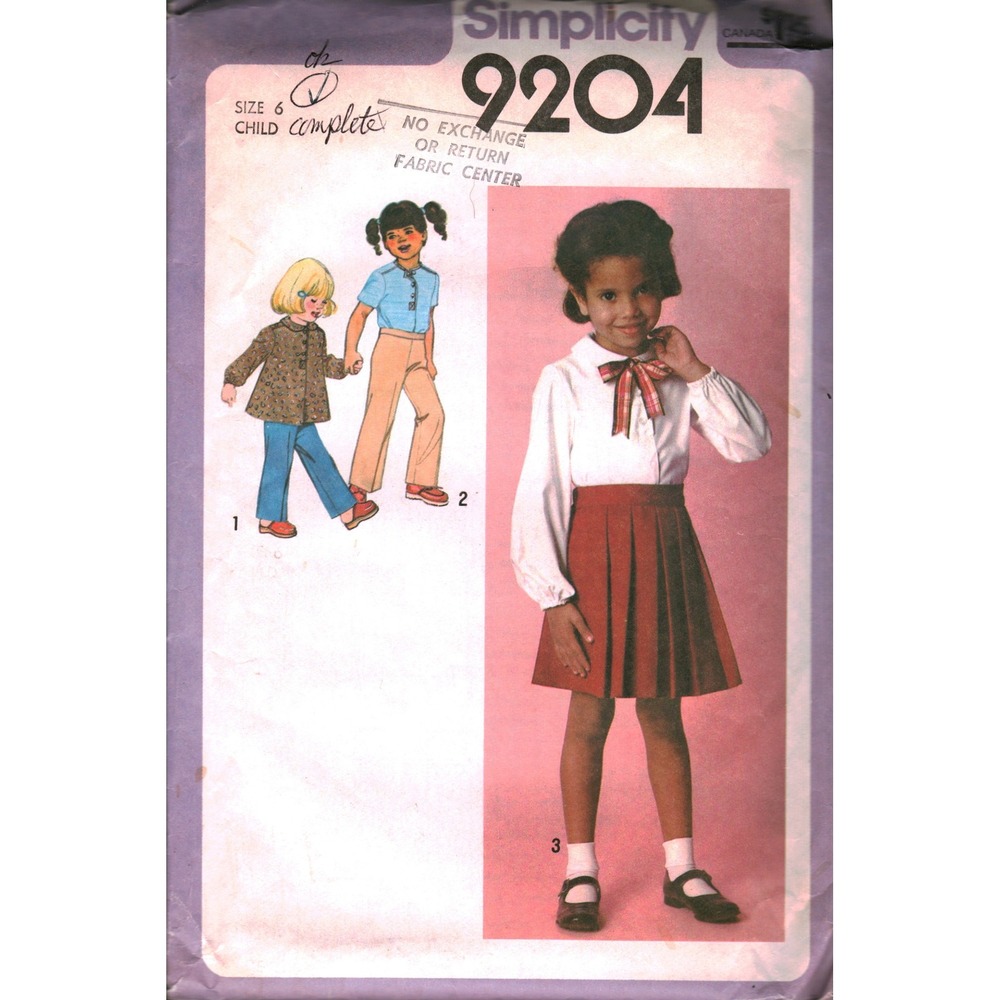 Simplicity 9204 Vintage 70s Kids Sewing Pattern Skirt Pants Blouse Jacket Size 6